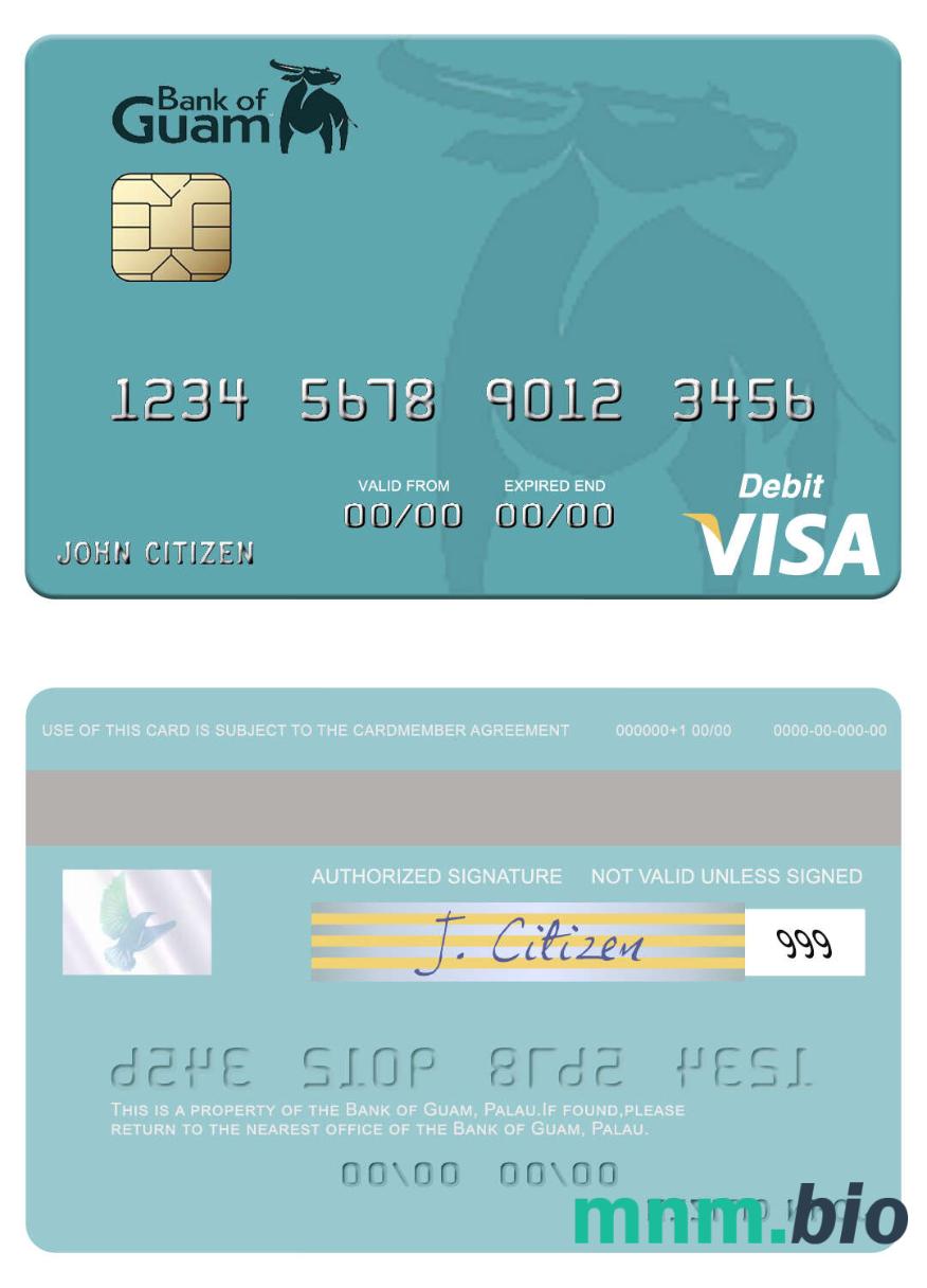Palau Bank of Guam visa debet karta przykład w formacie PSD